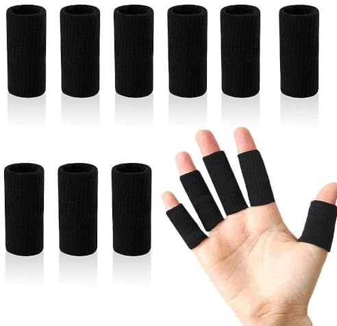 ZINGSURE Finger Sleeves Protectors, 10Pcs Sport Finger Sleeves Elastic Thumb Brace Support for Basketball Golf Premium Fingers Sleeve for Arthritis Perfect for Relieving Pain (10PCS black set)