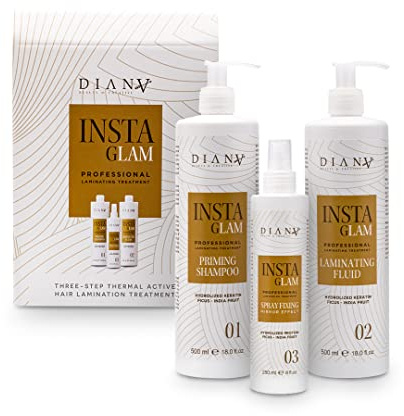 DIANA BEAUTY CREATIVE - Set INSTAGLAM für die Haar-Laminierung I Priming Shampoo I Laminierfluid I Fixierspray I Dreistufige Pflege I Umfassender Schutz I Leicht zu Verwenden I 3er-Satz