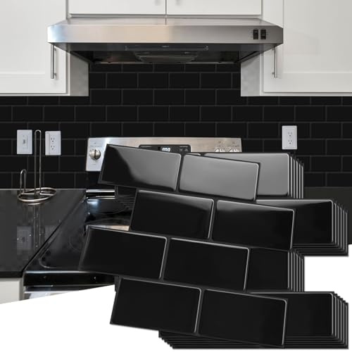 Art3d Peel and Stick Backsplash, 10-Pack Thickened Stick on Subway Tiles, Faux Ceramic Tiles for Kitchen, Bathroom, Black