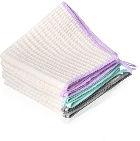 HOTUT Kitchen Dish Cloths Waffle Weave, 6 Pack Kitchen Dish Tea Towel, Ultra Soft Absorbent Quick Drying Dish Towels, Highly Absorbent for Cleaning & Quick Drying - 30×30cm