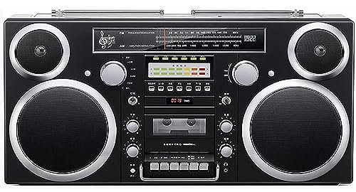 Reproductor de CD Retro Cassette Boombox, con Bluetooth 5.0, Radio Am/FM, Conector para Auriculares y conversión USB/SD, Disfrute de su música en Cualquier Lugar