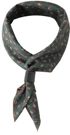 WANYING Foulard Carré pour Homme avec Boucle en Cuir Multifonction Bandanas Foulard Nicki Écharpe traditionnelle Vintage Rétro 60 x 60 cm - Motif Paisley vert foncé