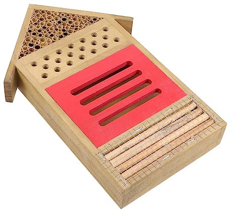 Supvox Hölzernes Bienenhaus für Garten mit Einfachem Beobachtungsschutz für Bienen und Insekten Beige Bienenstock für Wildbienen und Tausendfüßer