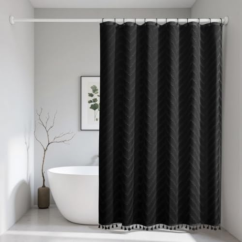 HOMEWINS Duschvorhang 180x200 cm im Böhmischen Stil, Badzimmer Waschbar und Anti-schimmel Polyestertextilien, Schwarz Badvorhang Duschvorhänge mit 12 C-Form Ringe
