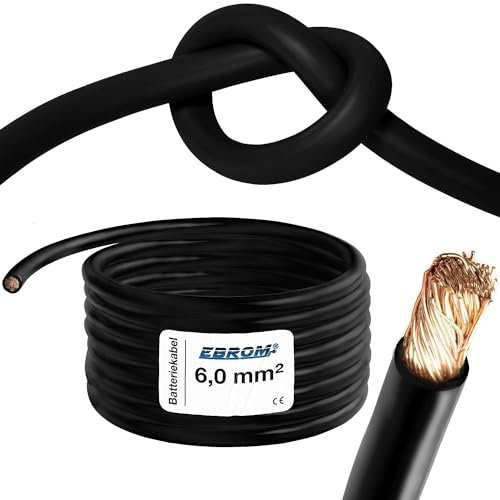 EBROM HI-FLEX - 15 Meter hochflexibles Batteriekabel - Massekabel - schwarz - 6mm2 | 6 mm² | 6 mm2 - Vollkupfer 99,9% OFC Kupfer Stromkabel - Ihre Länge: 15 Meter