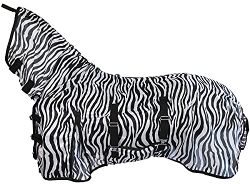 Marengos - Zebra-Fliegendecke mit Halsteil & Bauchlatz | robuste & atmungsaktive Ekzemerdecke | Schutz vor Insekten | extrem winddurchlässige Fliegendecke | Outdoor-Pferdedecke 135cm