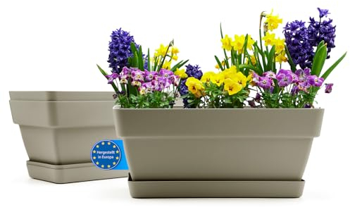 BigDean 3 Stück Balkonkasten Blumenkasten Balkon 40 cm lang aus bruchfestem Kunststoff in Mokka – Balkon Pflanzkasten für innen & außen geeignet – Made in Europe