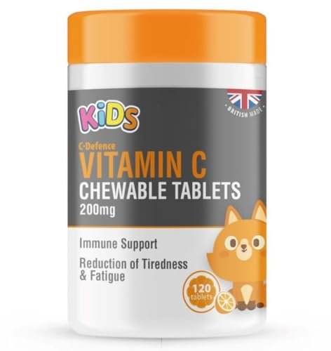 Childrens Vitamin C 200mg 120 Orange Flavour Chewable Tablets Kids Immunity by C.Defence, Made in The UK