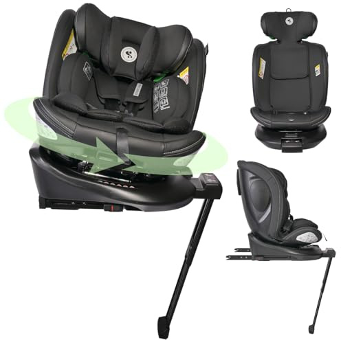Lorelli Auto Kindersitz Estate mit Isofix Basis und Stützbein, 360 Grad drehbar, 0-36kg Mitwachsender Autositz i-Size 40-150cm, Babysitz ab Geburt, 5-Punkt-Gurt, Einstellbare Kopfstütze, schwarz