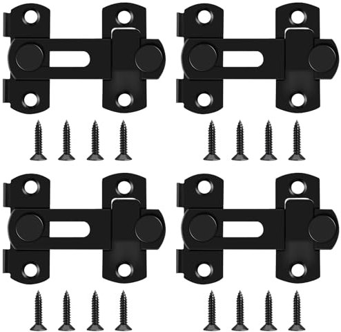 LUCKNIGHT 4 Pezzi Chiavistello per Porta in Legno, Serratura Porta in Acciaio Inossidabile con Viti, Serratura Porta Scorrevole per Porte, Finestre, Giardini, Bagni, Nero