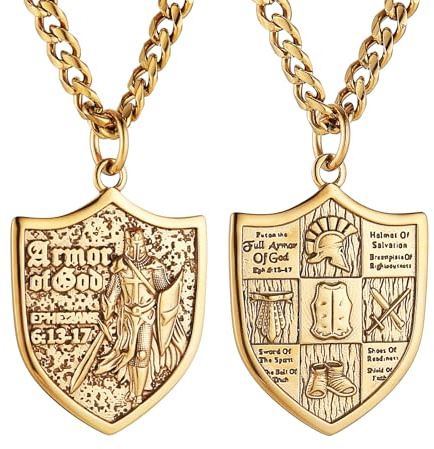 HZMAN Knights Templar Necklace for Men Stainless Steel Medieval Red Cross Shield Medal Pendant Jewelry Gift