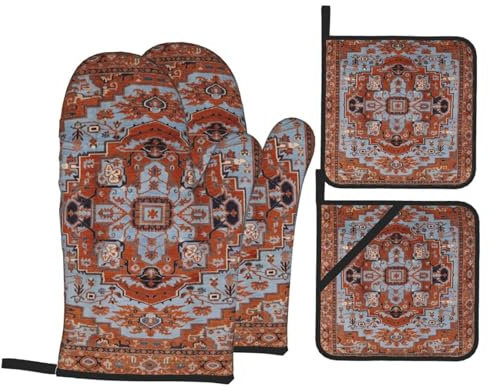 4 Stück Backhandschuhe Set Vintage Orientalisch Türkisch Antik Boho Ofenhandschuhe Rutschfestes Topfhandschuhe Waschbare Oven Gloves Für Mikrowellenofen, Die Küche, BBQ