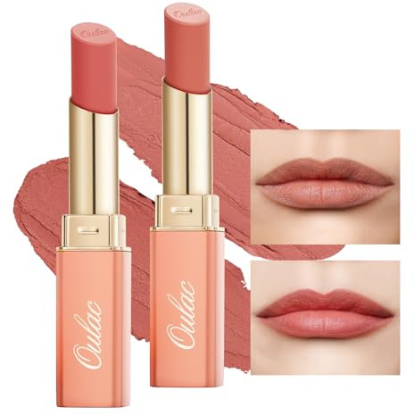 Oulac Matt Lippenstift Geschmeidige und Hydratisierte, Cremiges Lippenstifte, Satin Matte Finish, Intensive Farbe, Langanhaltend,Vegane 4g*2,Y08+Y12