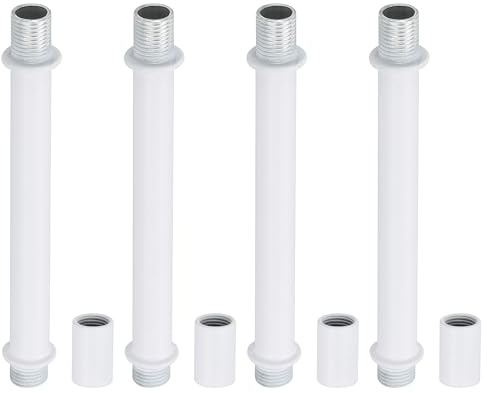 PATIKIL Gerades Rohr-Lampen-Stiel-Set, Lampenstiel 4 Stück M10 Kohlenstoffstahl 100mm (3,94) lange doppelseitige Gewindestange mit Kupplungsmutterhülse für Kronleuchter, Weiß