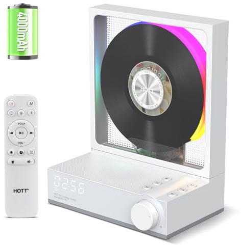 Lettore CD portatile, lettore CD retrò Bluetooth 5.3 per casa, lettore musicale con altoparlante HiFi, 4000 mAh ricaricabile/controllo remoto/luce notturna RGB/timer di sospensione/disco U/Micro SD