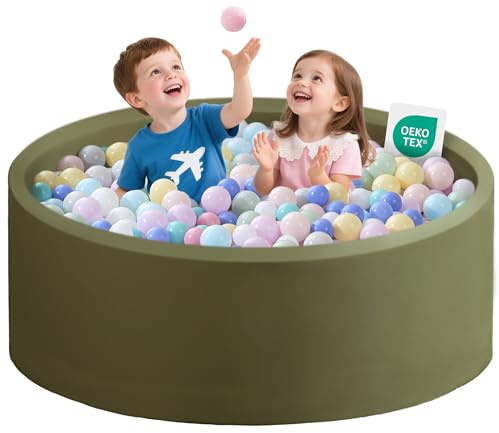Zedachica Bällebad Baby 120Cmx40Cm Schaumstoff Bällebad Kinder Rund ab 1 Jahr Baby Bällepool für Innen und Außenbereich Mädchen und Jungen, (Salbei grün, Ohne Bälle)