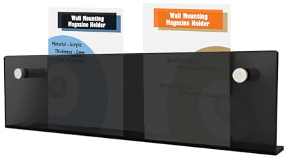 TUKA-i-AKUT 60cm Länge Wand Prospekthalter Acryl Extra Stark, Zeitschriftenhalter Wandregale für Zeitschriften Zeitungen Prospekte Broschür Bücher Wandhalter Schwarz TKD8256-60cm-1x