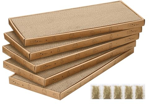 Cat Scratcher Cardboard with Box Durable Corrugate Scratching Kitty Sofa Lounge Bed Reversible Catnip Included for Indoor Cats, Cat Scratching Pad, Cat Post, Double-Sided Design, Large (Box,5pcs)