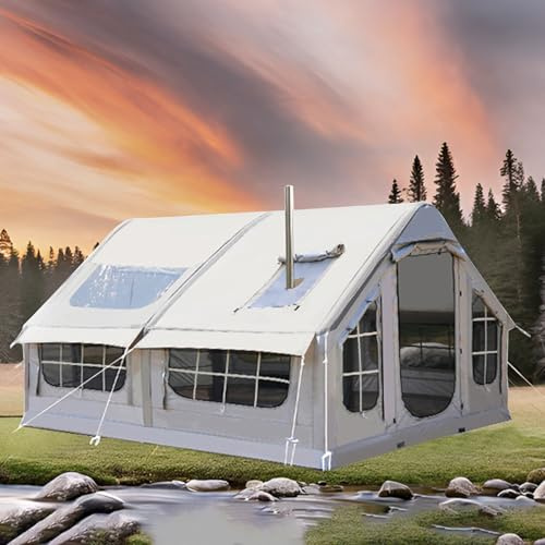 6-8 Personen Zelt Luftzelt Aufblasbar Camping Mit Ofenloch & Dachfenster, Große Familienzelt Haus Zelt Für Gampingzelt, Familienzelt Big Air Haus Zelt XXL