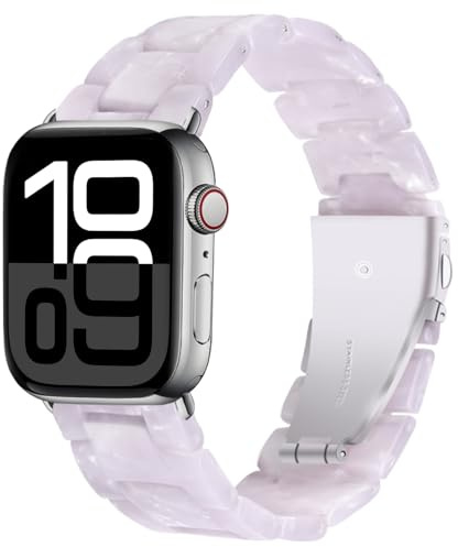 Miimall Résine Bracelet Compatible avec Apple Watch Ultra, Apple Watch Series 11 10 9 8 7 6 5 4, Élégante et Légère Bande pour iWatch SE 38/40/41/42MM-49/46/45/44/42MM Strap avec Métal Boucle Femme
