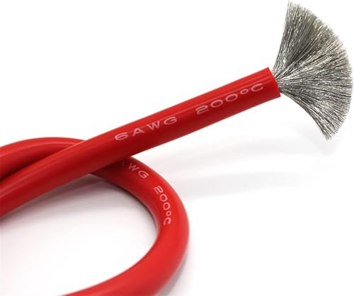 Cavo elettrico Tubo Casa Cavo di alimentazione resistente al calore Filo di rame stagnato Batteria 1AWG 2AWG 4AWG 6AWG a 14AWG Cavo in silicone super morbido Terreno Elettronica (Colore: rosso, Dimens