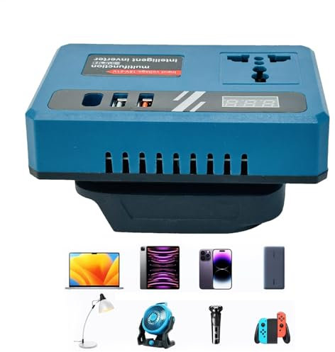 Onduleur d'alimentation pour la Batterie, onduleur de Batterie - DC 18V-21V à 220 V Convertisseur de Puissance AC | Charger Rapide, Adaptateur Intelligent avec 2 Ports USB et 1 Type-C pour la Maison,