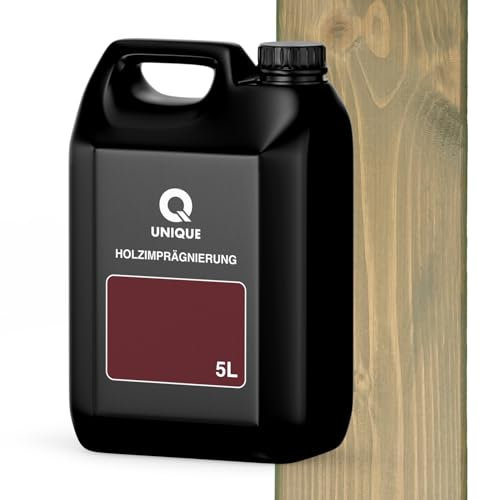 Q UNIQUE Holzimprägnierung Farbton 2in1 5L | Grau-gelb 7034 Holzschutz für außen & innen | Wetterfest & UV-beständig | Für Zäune, Gartenmöbel, Terrassen, Holzfassaden