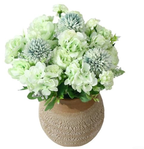 Fiori artificiali in seta di peonia e ortensia, realistici resistenti ai raggi UV, composizione floreale per matrimoni e decorazioni per la casa (verde)