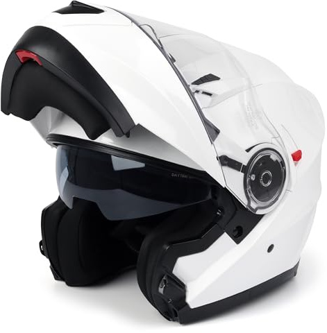 Klapphelm mit Doppelvisier by BSWAY, Motorradhelm Klappbar Mopedhelm ECE 22.06 Zertifiziert für Herren und Damen, Weiß (M)