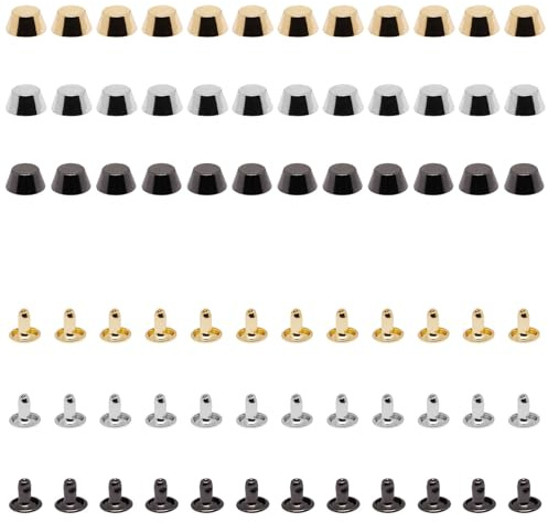 SWZHAI 36Pcs Leather Rivets 10mm, 3 Colors Rivets for Leather Crafting, Rivet for Fabric, Double Cap Rivet for Leathers, Purse Feet for Handbags, Leathers, Decoration