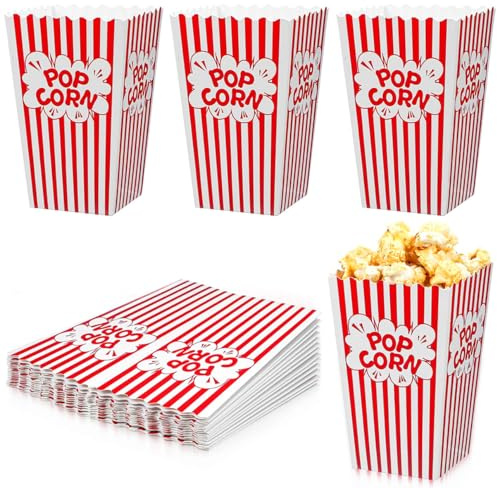 50 Stück Popcorn Tüten Klein, Popcorn Boxen mit Rot und Weiß Gestreifte, Popcorntüten Candy Container Snack Boxen für Kinoabend Deko Partysnacks Bonbons Geschenktüten Weihnachten