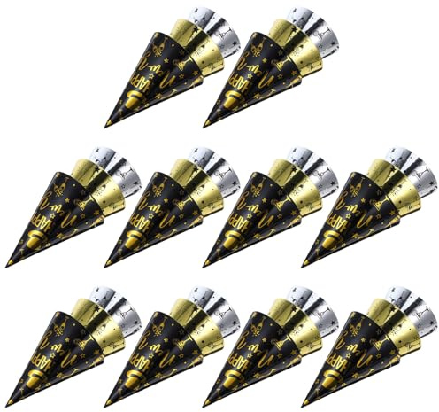 Toyvian 30 piezas Sombreros de Fiesta Cono para Nochevieja Gorros de Papel Reutilizables Negro Dorado y Plateado Decoración y Accesorios para Celebración de Año