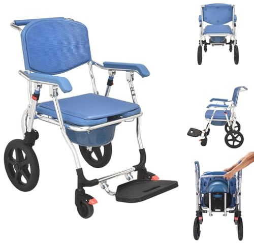 Chaise percée de douche roulante imperméable avec freins et accoudoirs, fauteuil roulant pliable multifonction pour douche et toilettes