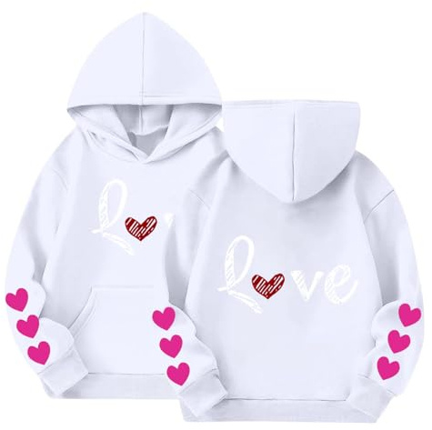 Mjjsk Söta huvtröjor för flickor hjärta grafisk ledig långärmad pullover sweatshirts mode Preppy huvtröja mysig semester huvtröja toppar, Vitt, 3-4 Years