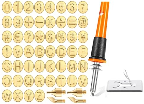 Masslla 56-Teiliges Holzbrennspitzen-Set mit Buchstaben-Holzbrennspitzen-Set, EinschließLich Alphabet-Zahlen-Symbol, EU-Stecker