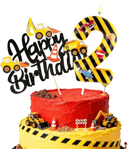 Geburtstagskerzen für Kuchen, gelb-schwarz gestreifte Konstruktionszahlenkerzen, Kuchenkerzen mit Grußkarte für Geburtstagsfeiern, Hochzeitstagfeiern (Number 2)