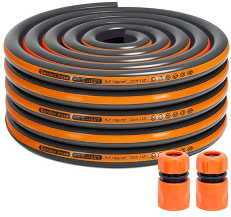 Hose Pipe, 1/2” Heavy Duty Garden Hose, PVC Water Hose with Quick | 4 Layered Burst Proof Reinforced, Kink Free Flexible Hose for Garden Irrigation Car Washing Watering (Orange 5 Metres)