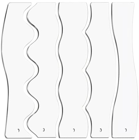 Set di 5 righelli per trapuntatura, modello in acrilico con bordo ondulato, guida per cucito portatile, aiuto per la misurazione, righelli trasparenti per trapuntatura per principianti e