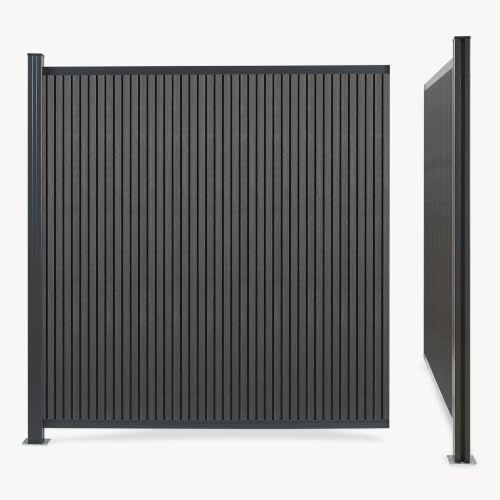 NEU.HOLZ Erweiterungsmodul Grassano 185 x 175 cm mit 1 Pfosten Grau | Gartenzaun, WPC, Sichtschutzzaun, Lamellenzaun, Zaunelemente, witterungsbeständig, Windschutz