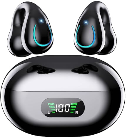 Paekole Auriculares Inalámbricos Bluetooth 6.1 Open Ear Clip, Auriculares Deportivos con Pantalla LED 40H, Cancelación de Ruido ENC, IPX7 Impermeable, Cascos Inalámbricos para Running y Oficina
