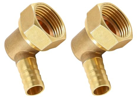 2 Stück Messing Fitting Schlauch Barb, 10mm Widerhaken zu G1/2 Innengewinde Rohr Messing Winkel 90° Schlauchanschluss Schlauchtülle mit Innengewinde für Wasser Kraftstoff Luft Pneuma