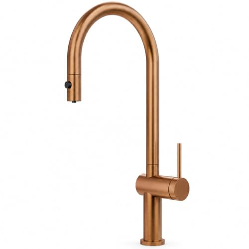 Grifo Cocina Extraíble con Osmosis | Grifo Fregadero Cocina Monomando con Agua Filtrada y Giro 360° | Grifería Cocina IMEX Lazio (Oro rosa cepillado)