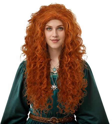karlery Damen Flauschige Lang Lockig Orange Perücke Halloween Cosplay | Anime Kostüm Perücke