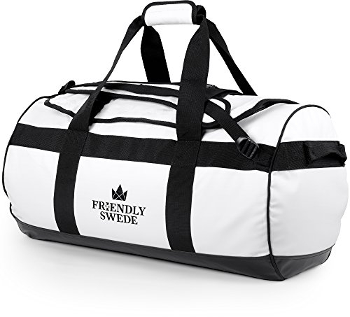 The Friendly Swede Wasserfeste Reisetasche Duffle Bag Rucksack - 30L / 60L / 90L - Seesack, Sporttasche Duffel Dry Bag mit Rucksackfunktion - SANDHAMN (Weiß, 60L)