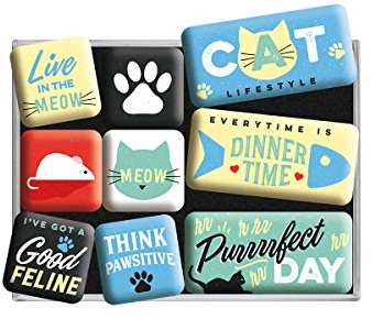 Nostalgic-Art, Juego de Imanes retro, Cat Lifestyle – Idea de regalo para dueños de gatos, Decoración para la nevera, Diseño vintage, 9 unidades