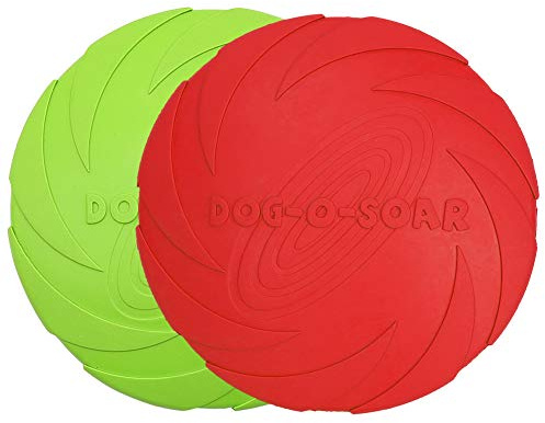 Vivifying 2 dischi volanti per cani in gomma naturale da 17,8 cm per terra e acqua (verde + rosso)