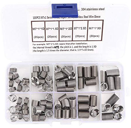 100Pcs M7x1 Coiled Wire Gewinde Reparatur Einsatz Hülse Kit Edelstahl Typ Schraube