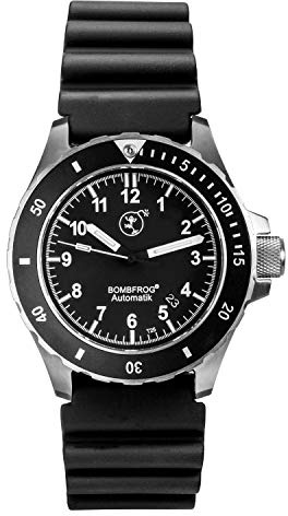 BOMBFROG BT25 Edelstahl Tritium Herren Taucheruhr mit Neopren-Armband im eleganten Militärlook - gebürstetes Edelstahlgehäuse mit entspiegeltem Saphirglas, Taucheruhren Herren Automatik