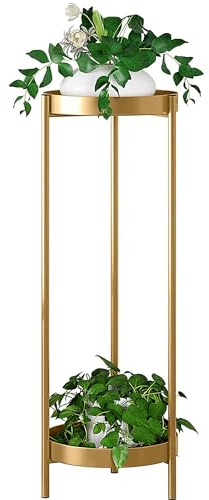 Fashionoda Pflanzenständer, 2-stöckiger Blumen- und Pflanzenhalter aus Metall mit 2 abnehmbaren Ablagen für den Innen- und Außenbereich, Pflanzenständer (76 x 25 cm, Gold)