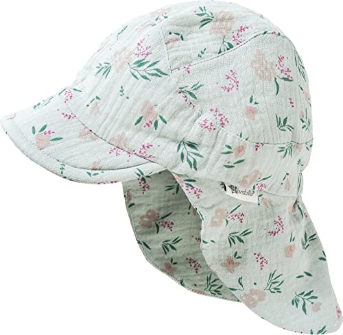 Sterntaler Baby Mädchen Schirmmütze Baby Schirmmütze mit Nackenschutz Fleuro Sonnenhut - Schiebermütze - waschbar - mit UV Schutz 15 - mittelgrün, 47